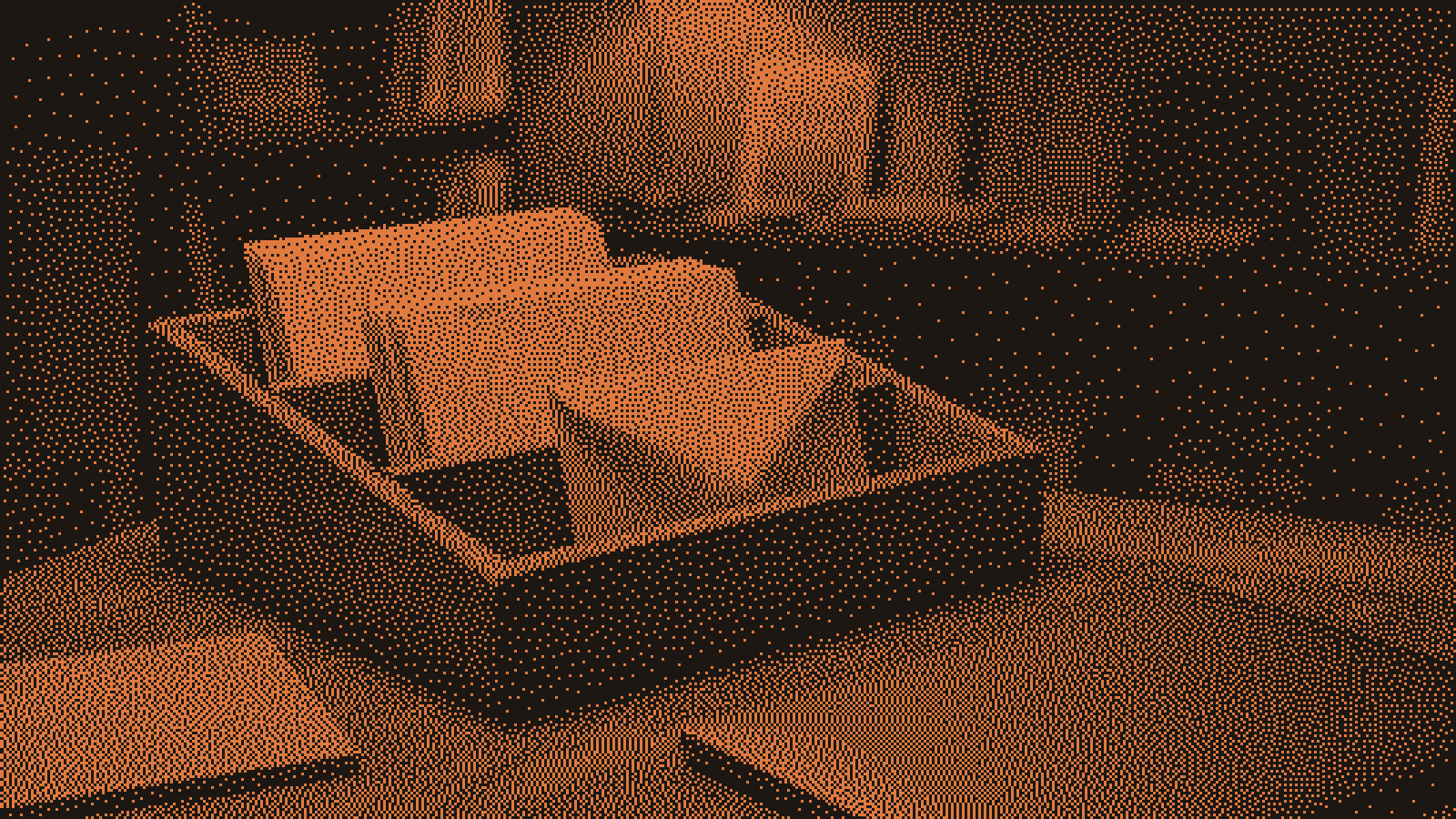A wooden sorting tray of blank envelopes on an office desk, with one envelope in the front slot glowing orange.