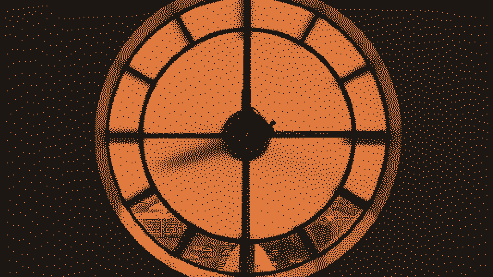 A large clock face seen from inside a tower, backlit, its hands and tick marks in silhouette against the light.