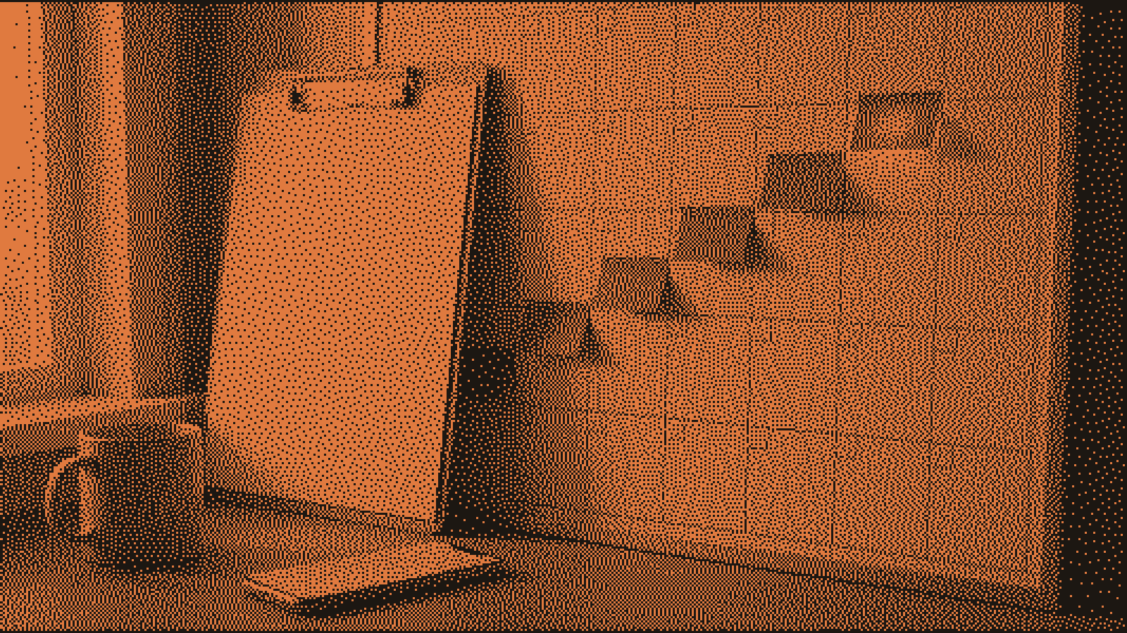 A blank estimate on a clipboard leans beside a wall calendar where a trail of orange tabs climbs toward one softly glowing day.